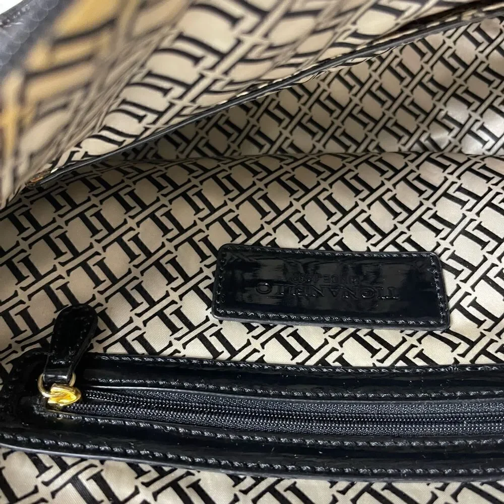 Tignanello black leather shoulder bag with gold tone hardwares